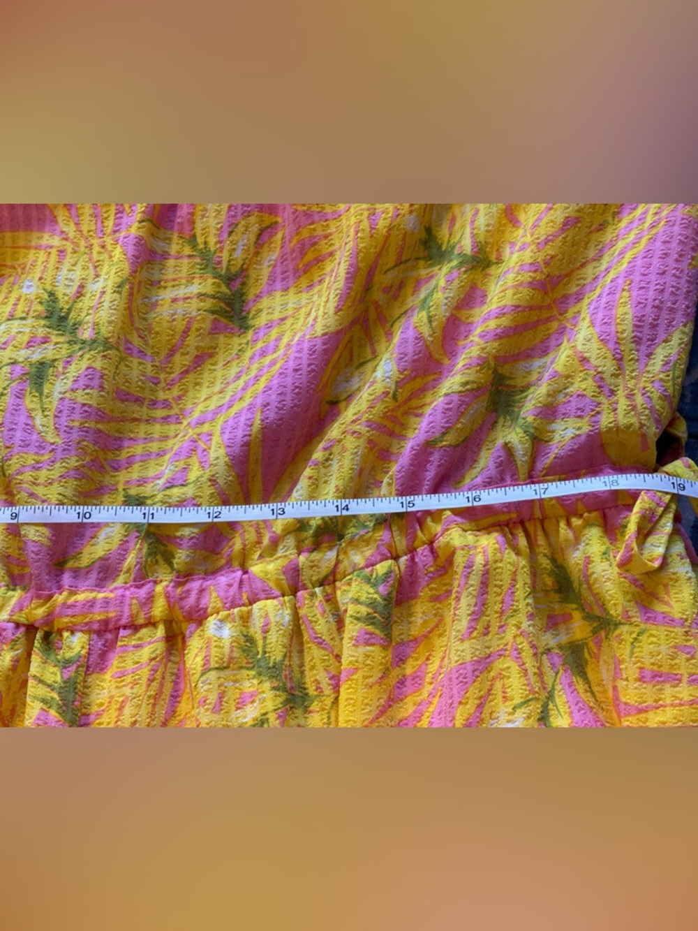 🌸 Scoop Dress Women Size Large Pink Yellow Leaf Off Shoulder Maxi - Picture 10 of 11